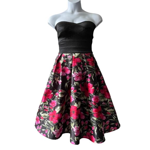 Miss Avenue Strapless Hibiscus Flower Cocktail Dress Size Large - Picture 1 of 7